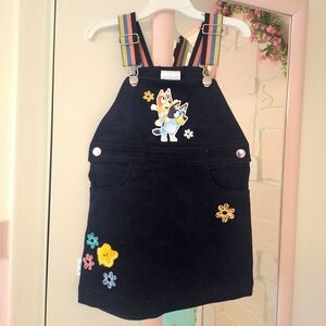 NWT 3T BLUEY Kids Navy Corduroy Overall Dress with Colorful Straps